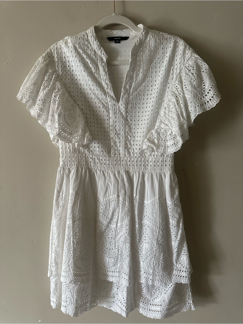 Vero Moda White Eyelet Flutter Sleeve  dress